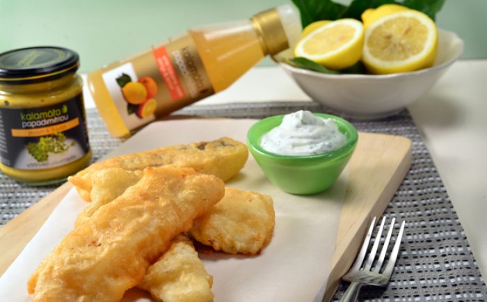 Smažená treska v pivním těstíčku s hořčicí a jogurtovým dipem